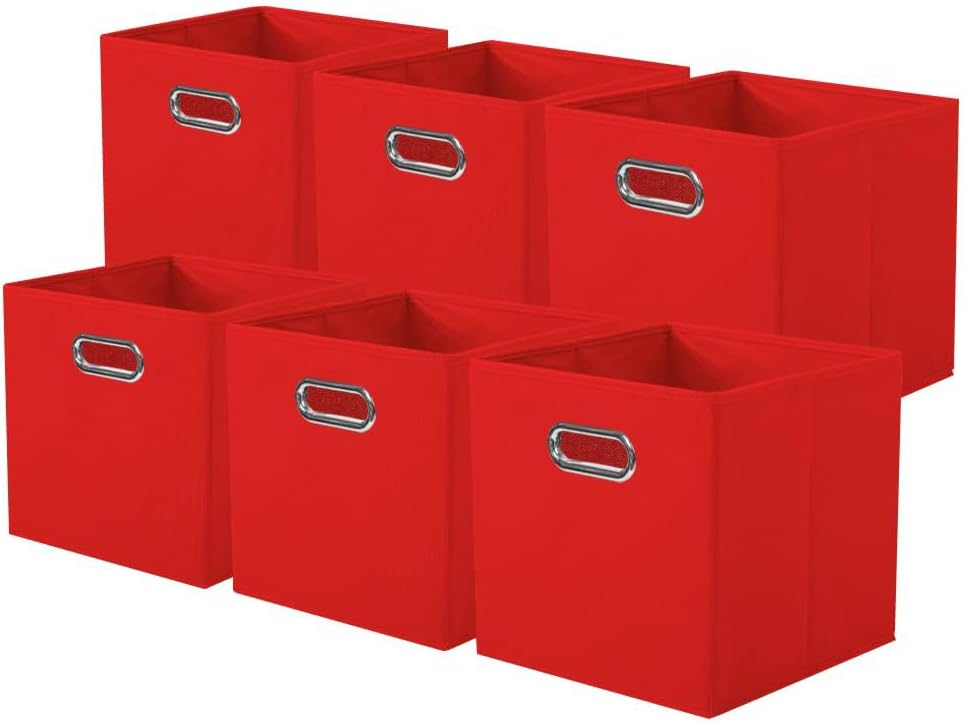 ShellKingdom Red Fabric Storage Bins, 6-Pack