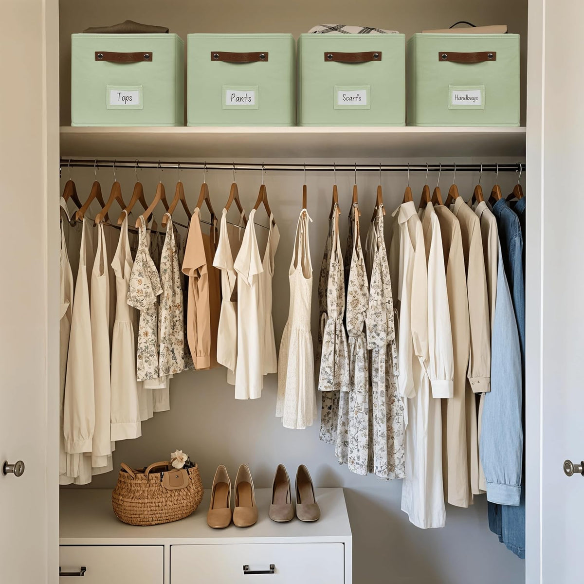 DECOMOMO Green Fabric Storage Bins, 4 Pack