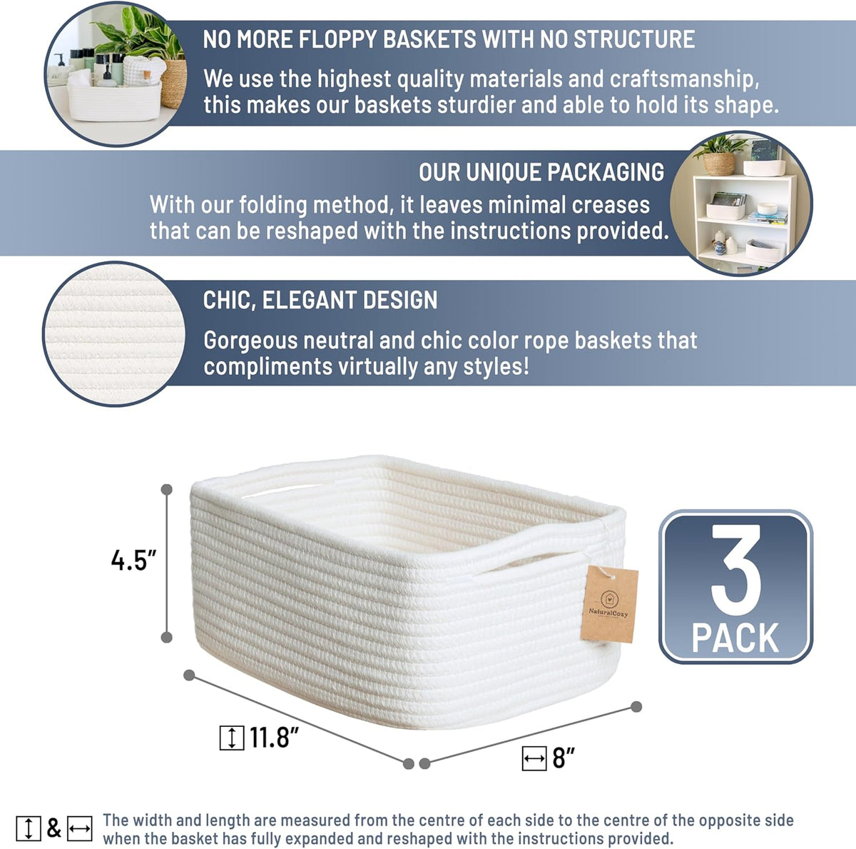 NaturalCozy Cotton Storage Baskets