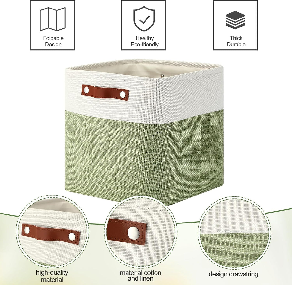 Uiifan Green Fabric Storage Baskets, 8 Pack