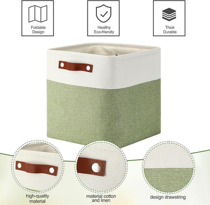 Uiifan Green Fabric Storage Baskets, 8 Pack