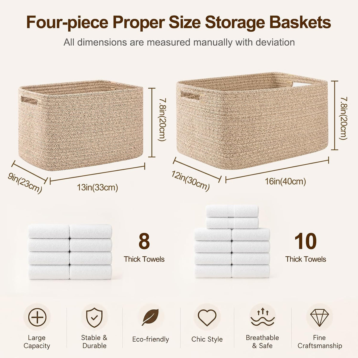 OIAHOMY Cotton Rope Storage Baskets, Set of 4