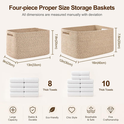 OIAHOMY Cotton Rope Storage Baskets, Set of 4