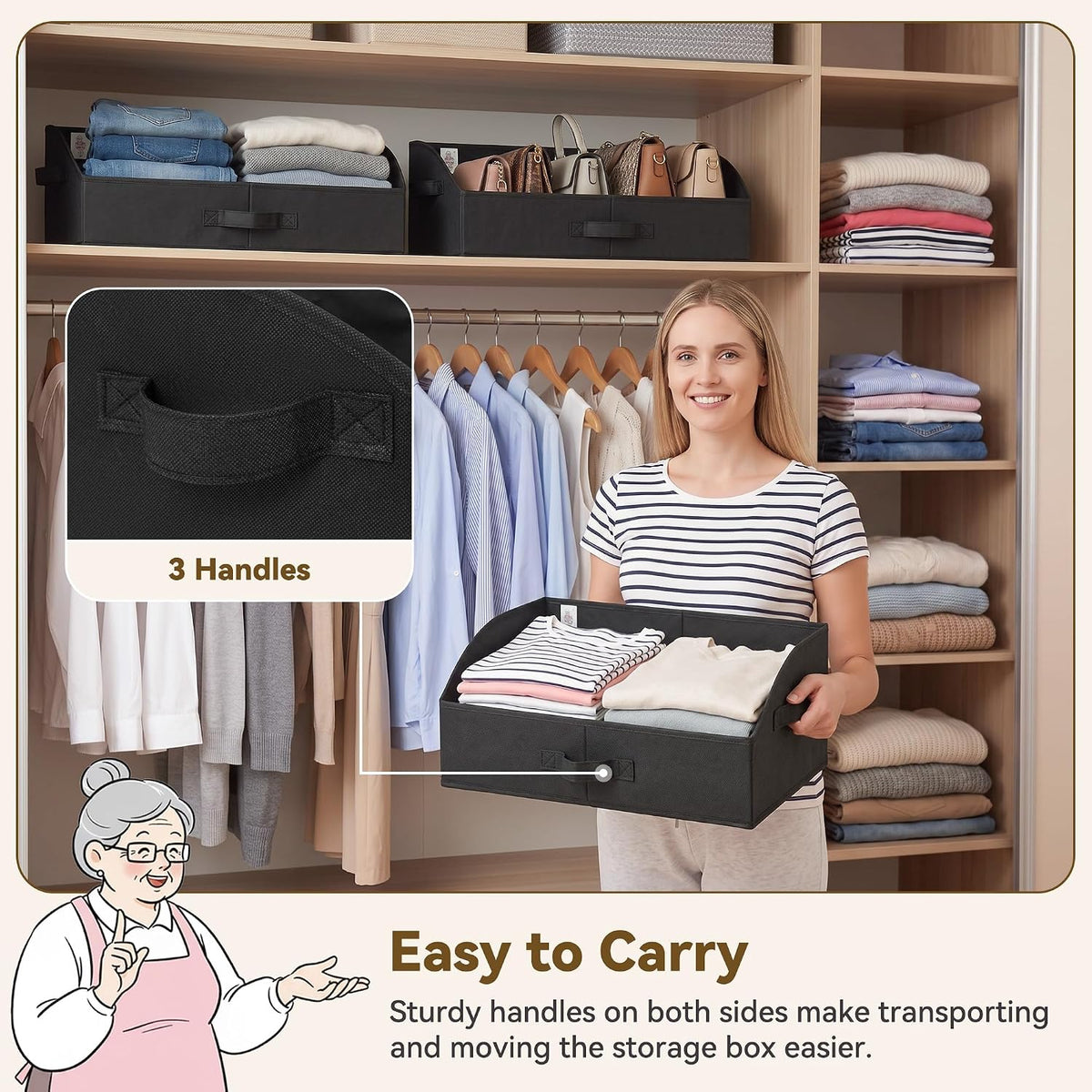 GRANNY SAYS Black Fabric Shelf Baskets, 3 Pack