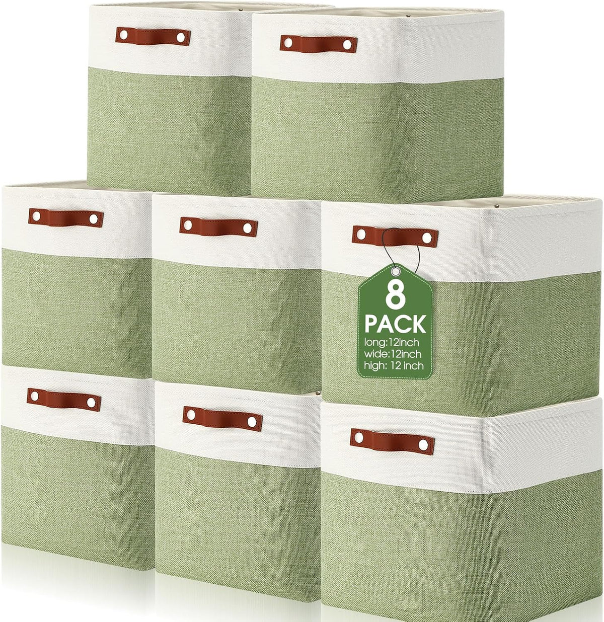 Uiifan Green Fabric Storage Baskets, 8 Pack