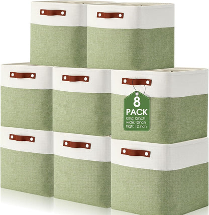 Uiifan Green Fabric Storage Baskets, 8 Pack